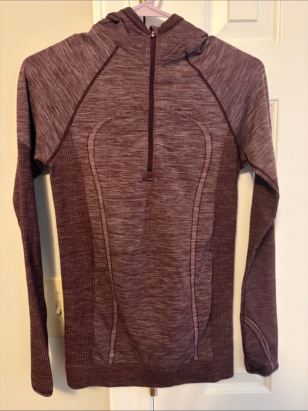 Lululemon Maroon Heathered Seam-Detail Half-Zip Hooded Top